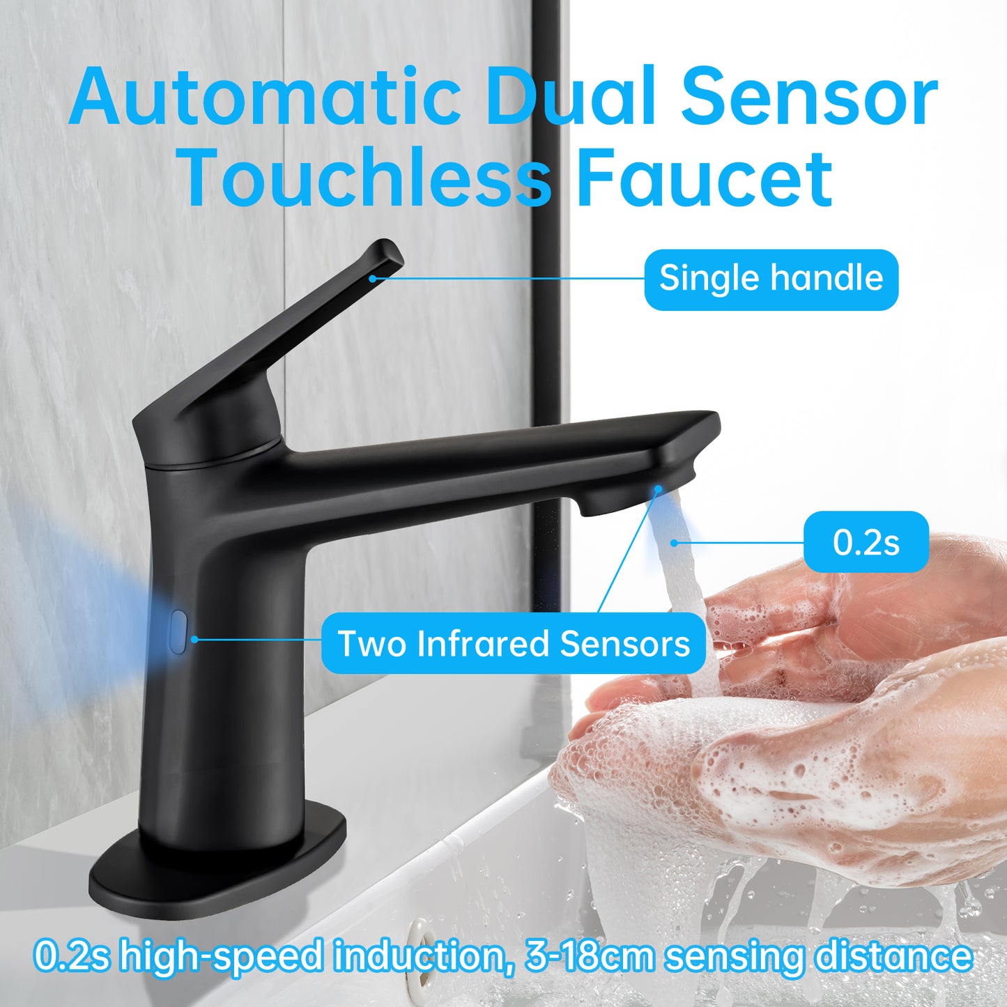 Goesmo 29100 Touchless Bathroom Sink Faucets with Single Handle 2 Sensor Modes