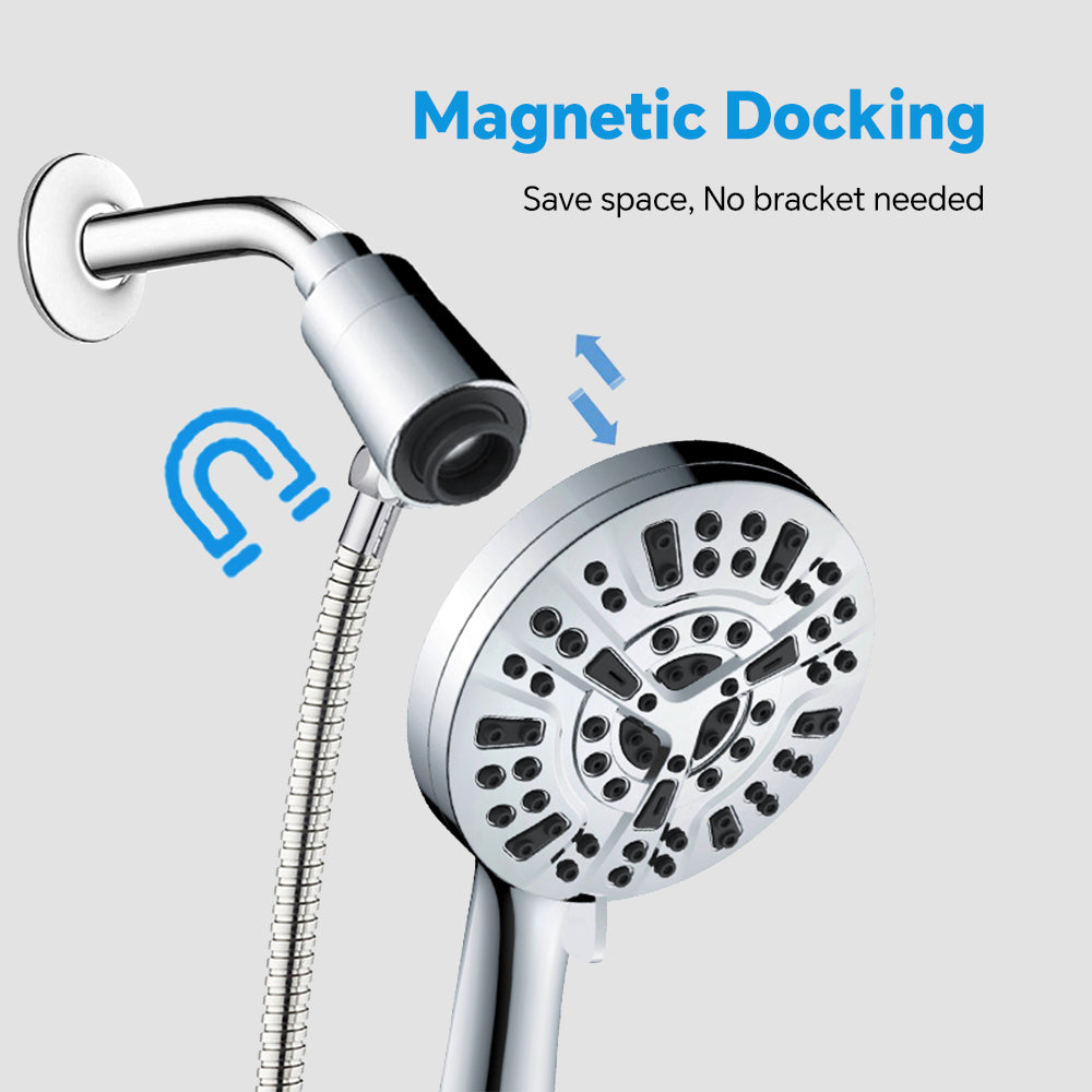 Magnetic docking handheld shower with universal fit