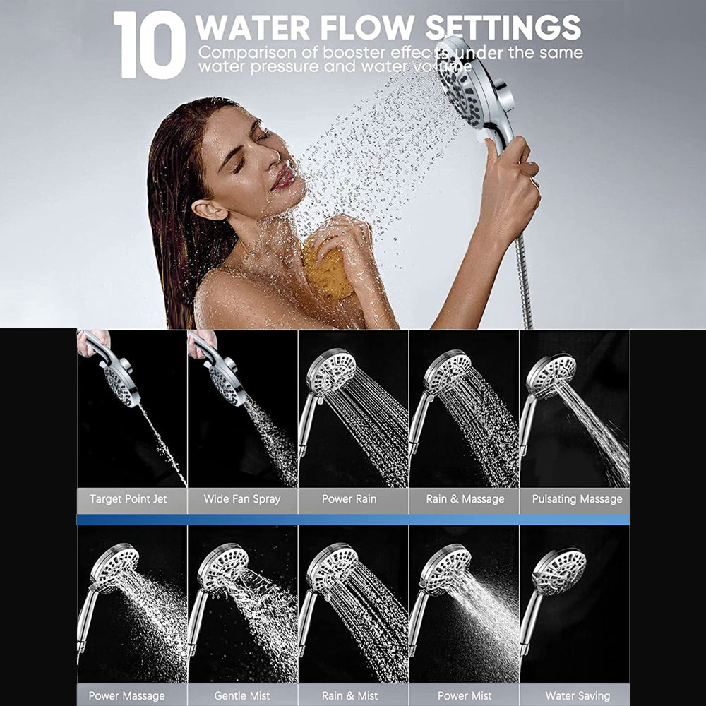Spa-style handheld shower head with 1.75 GPM high-pressure flow