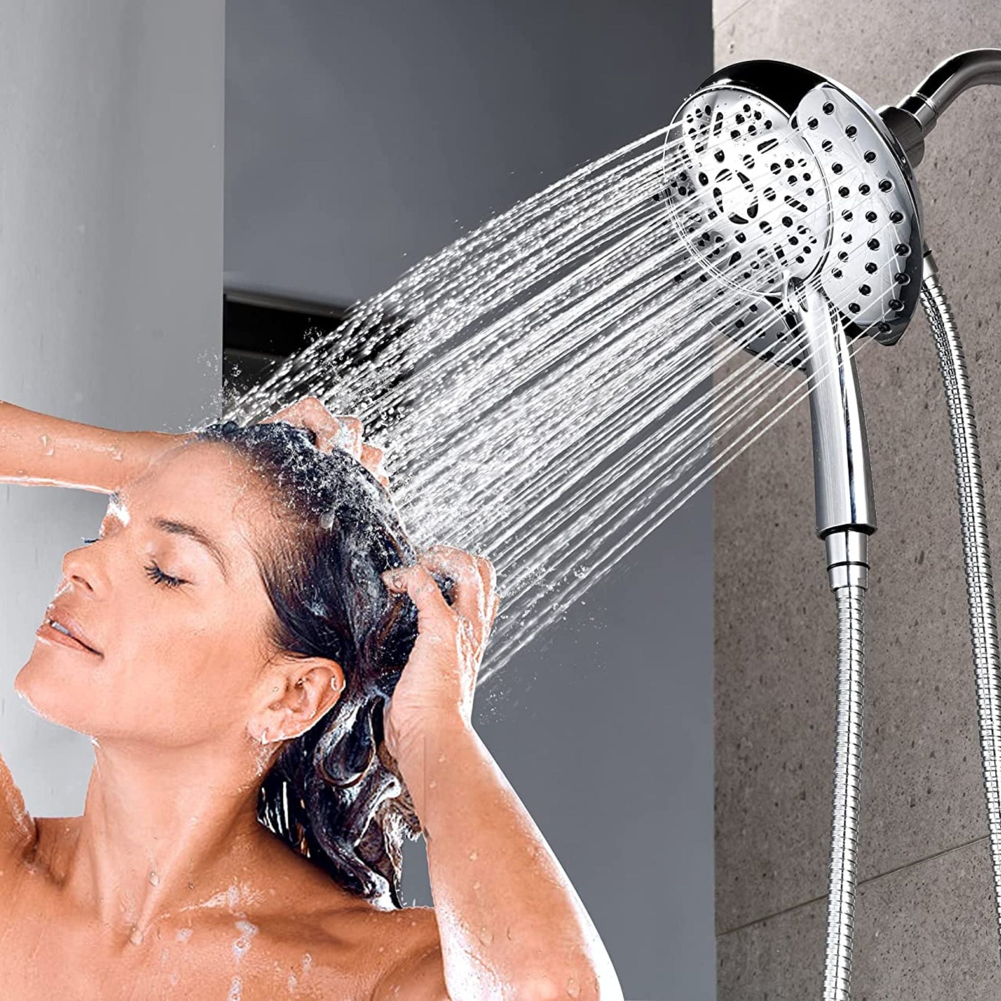 Compact shower head design fits any small or large bathroom space