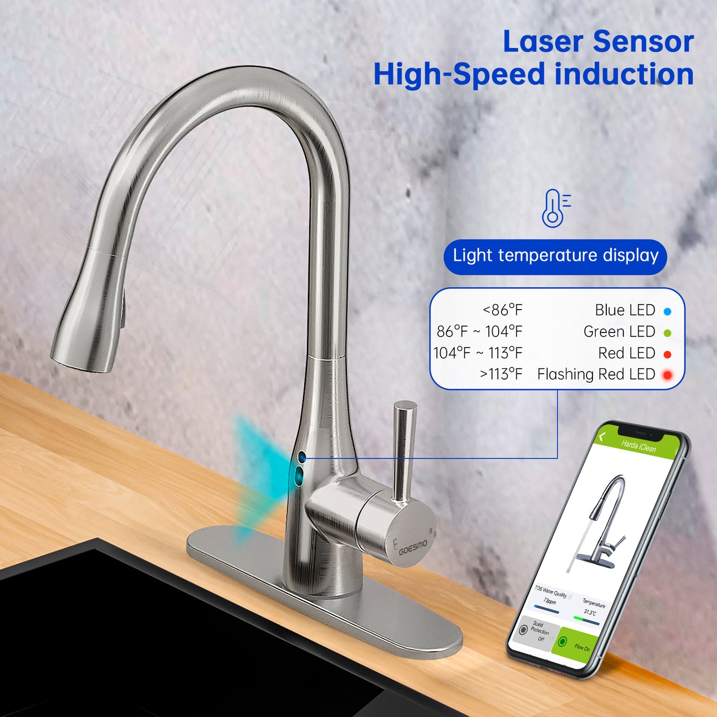 GOESMO 20850 Touchless Single Handle Kitchen Faucet with Pull Down Sprayer