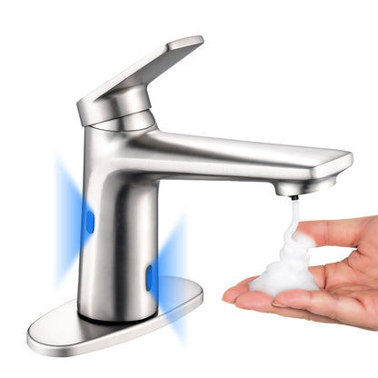 GOESMO 29101 Single Handle Touchless Bathroom Sink Faucet with Soap Dispenser