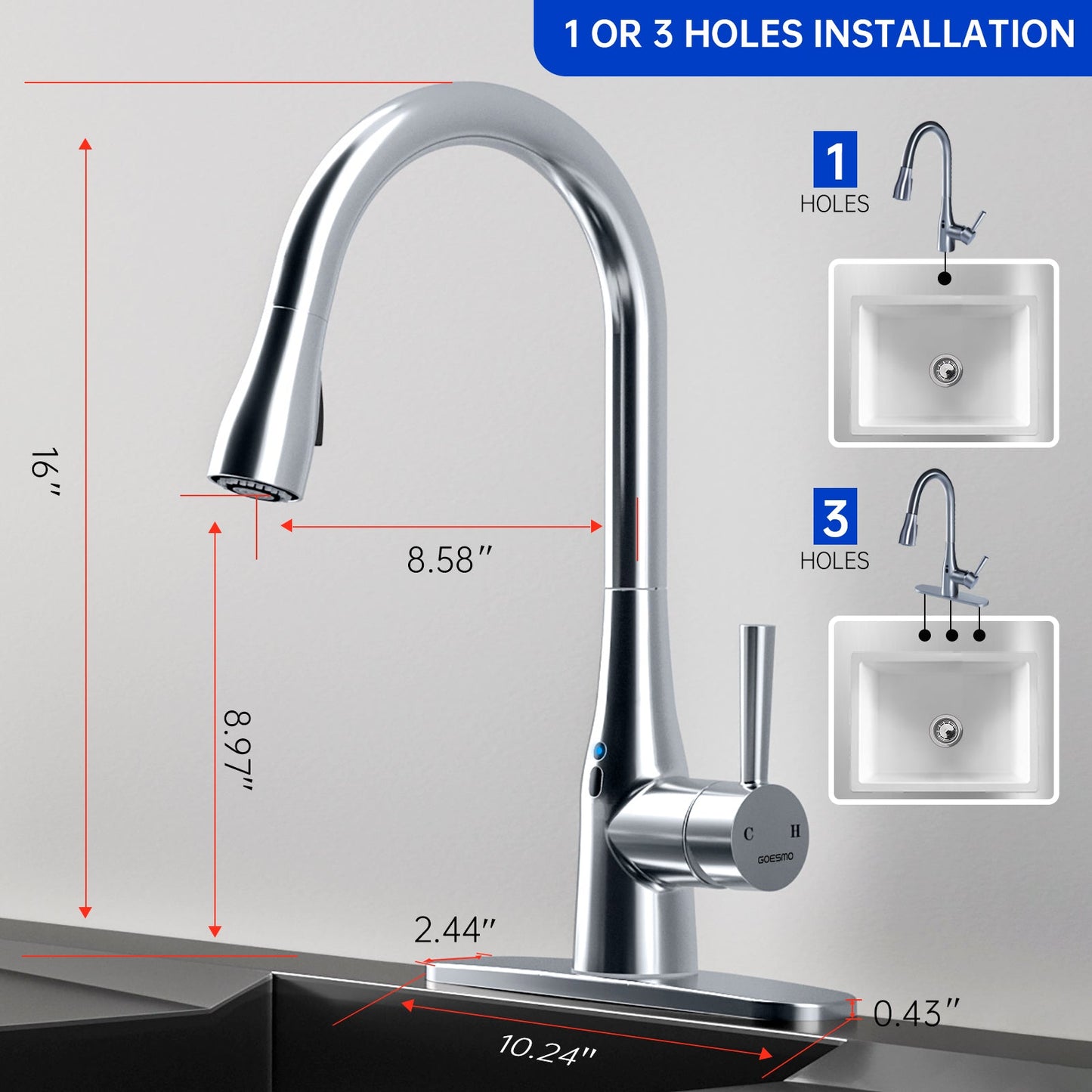 GOESMO 20850 Touchless Single Handle Kitchen Faucet with Pull Down Sprayer faucetsfaucets