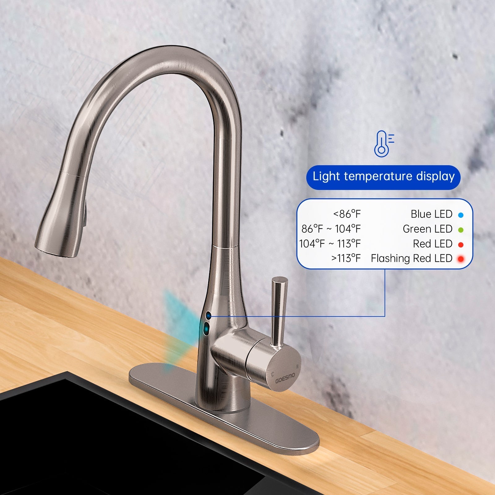 GOESMO 20850 Touchless Single Handle Kitchen Faucet with Pull Down Sprayer faucetsfaucets