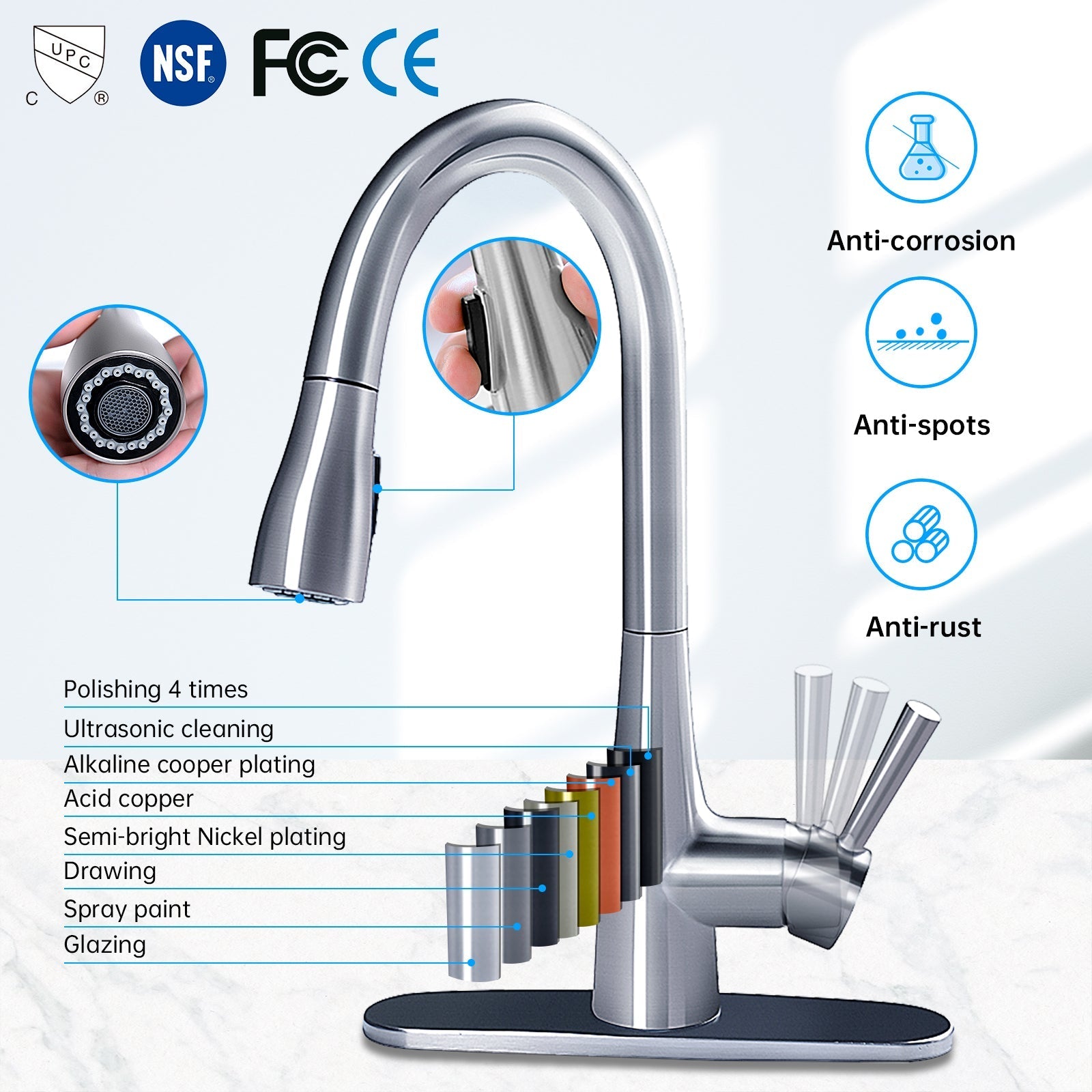 GOESMO 20850 Touchless Single Handle Kitchen Faucet with Pull Down Sprayer faucetsfaucets