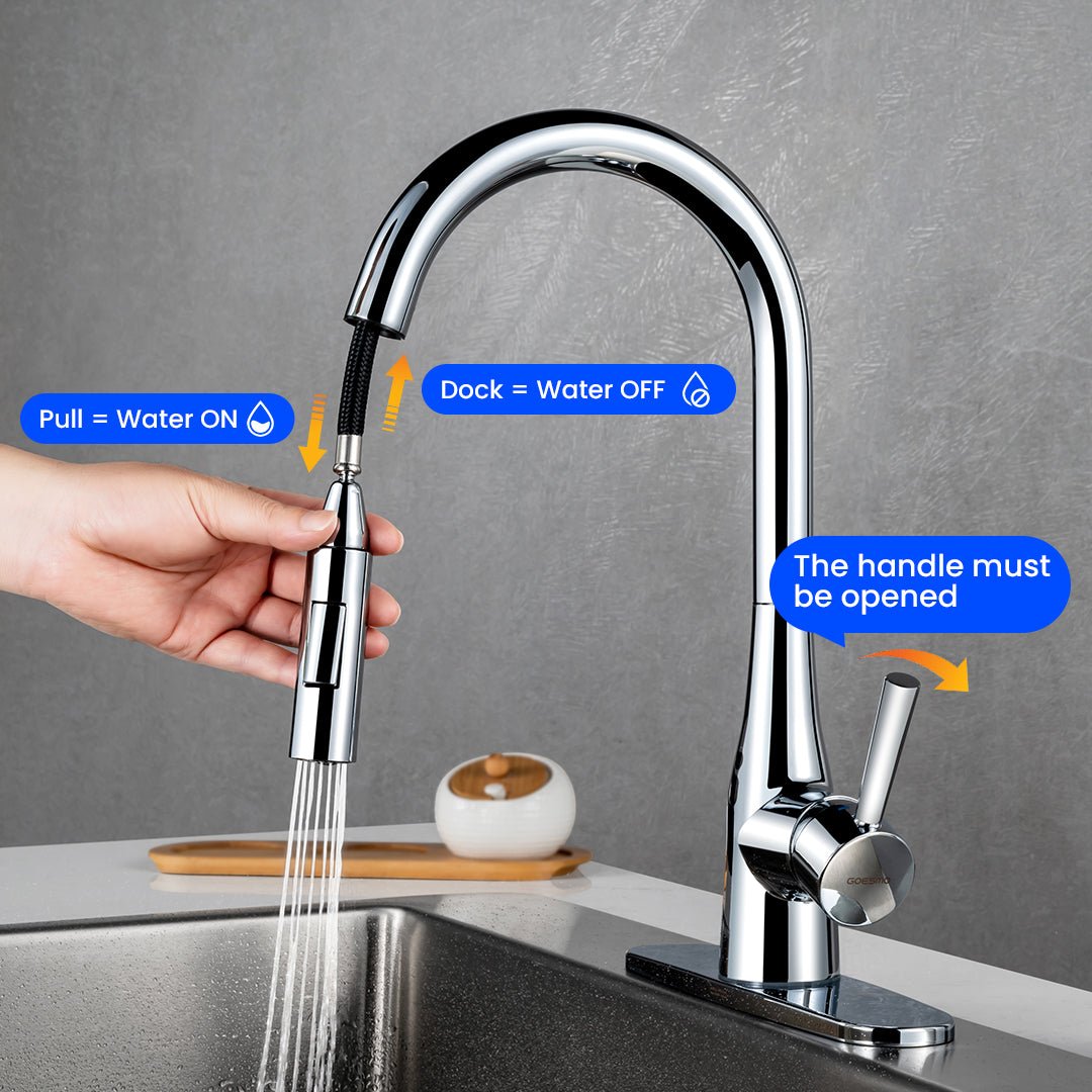 GOESMO 20851 Magnetic Sensor Kitchen Faucet – Pull to Flow faucetsnew