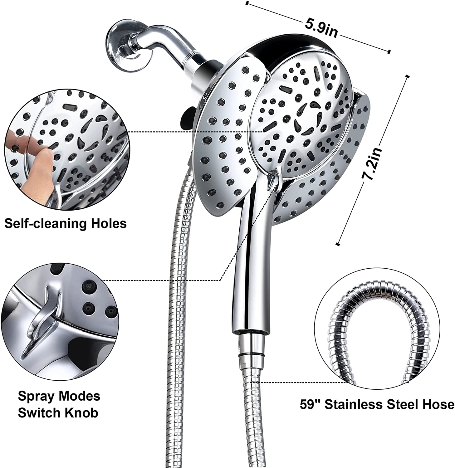 GOESMO 23231 Detacheable 2 in 1 Shower Head Set bathroomnew