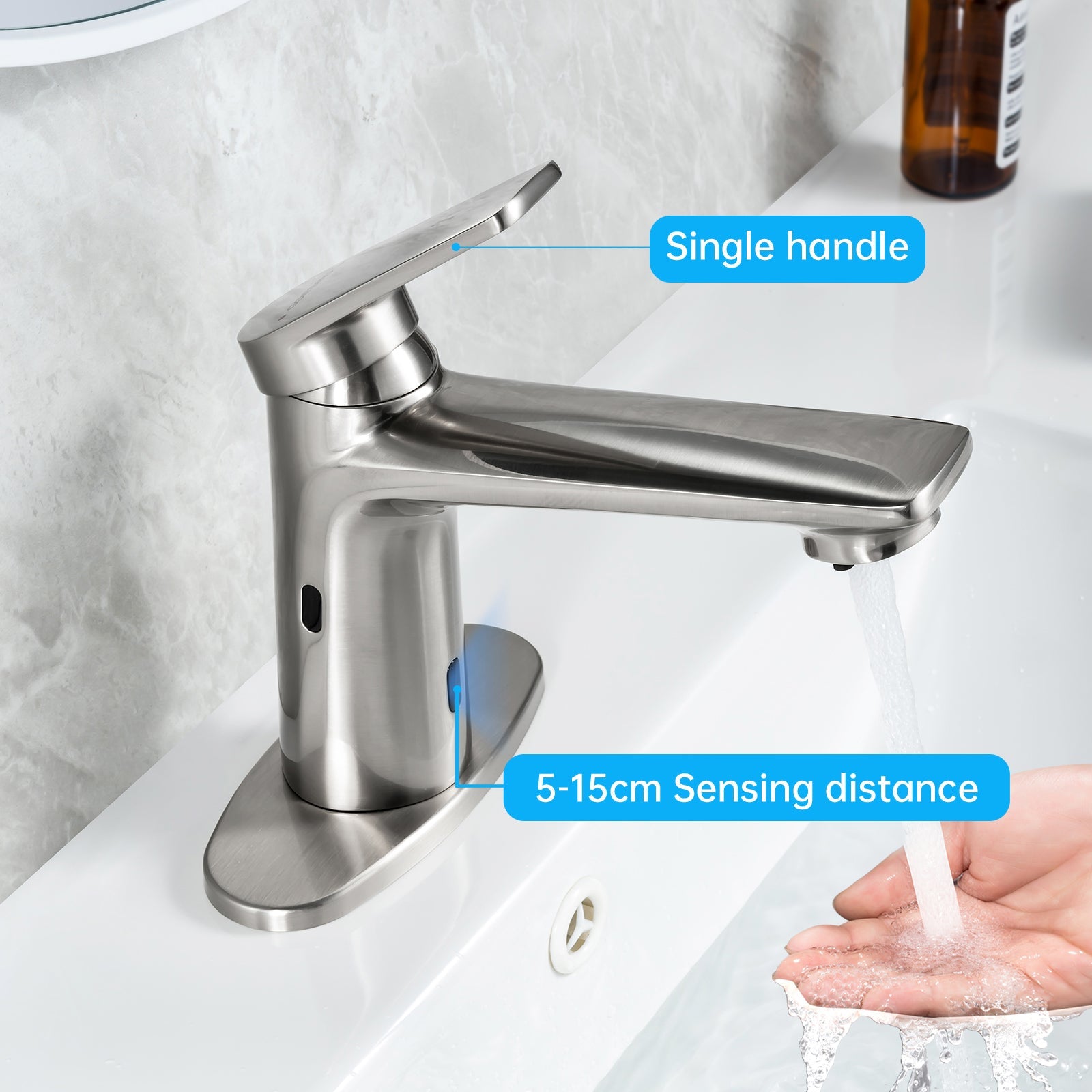 GOESMO 29101 Single Handle Touchless Bathroom Sink Faucet with Soap Dispenser bathroombathroom