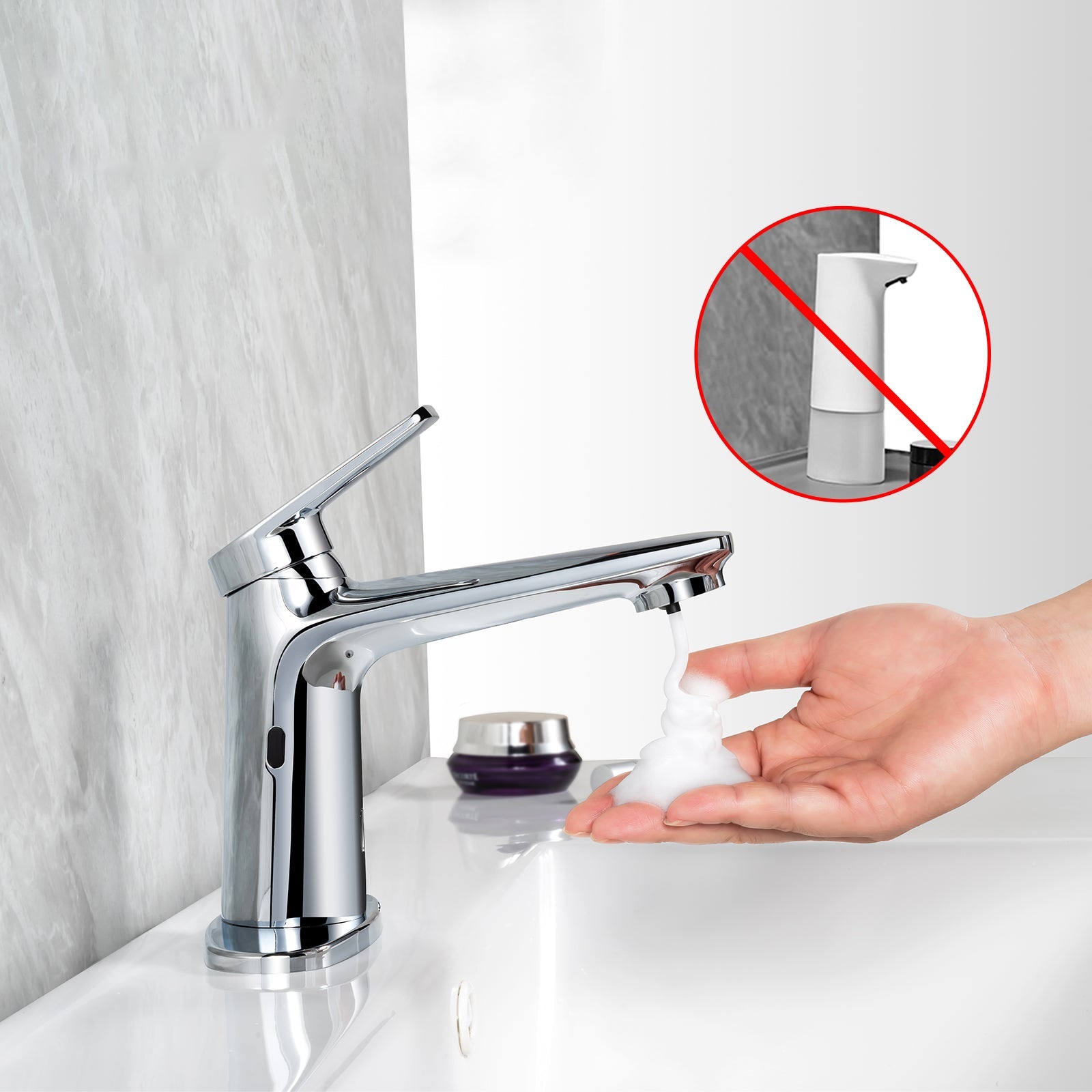 GOESMO 29101 Single Handle Touchless Bathroom Sink Faucet with Soap Dispenser bathroombathroom