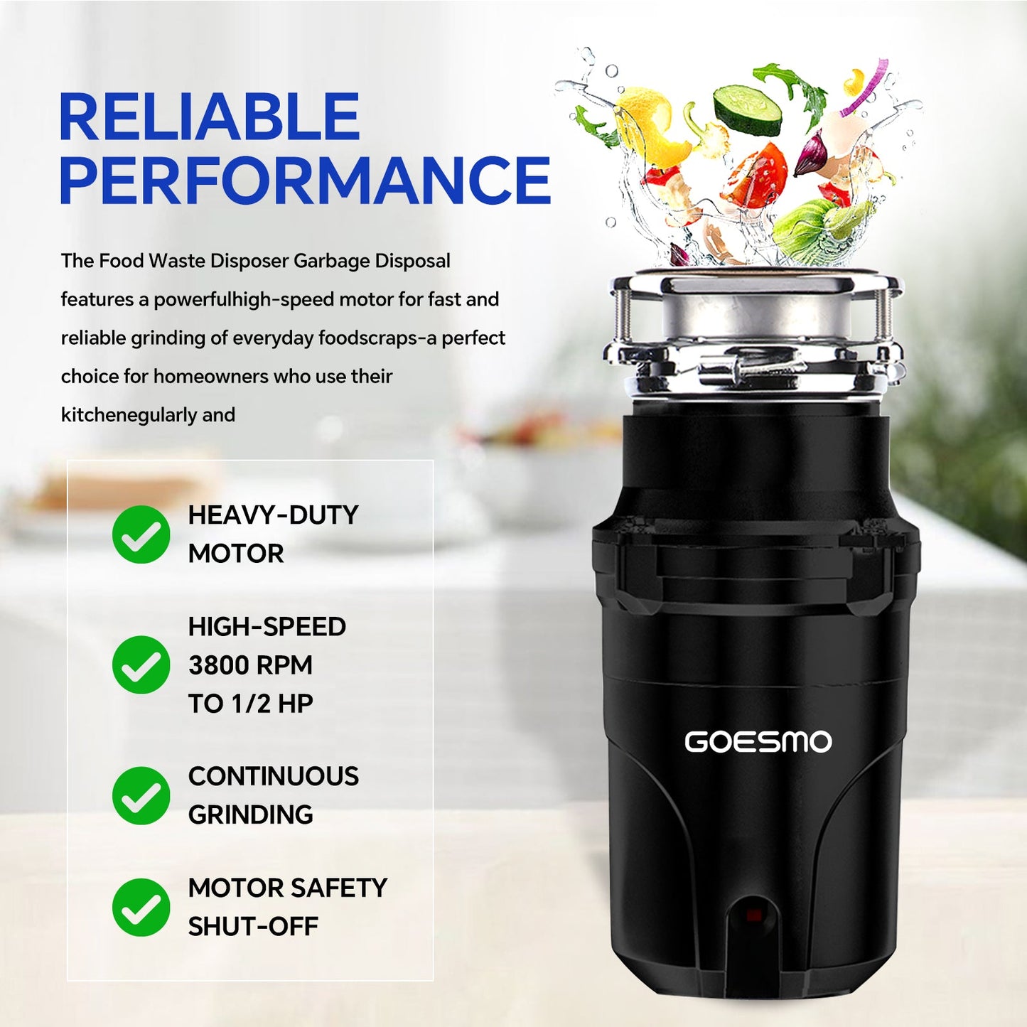 GOESMO DW301 Kitchen Sink Food Disposal | Efficient & Eco - Friendly Waste Management kitchennew