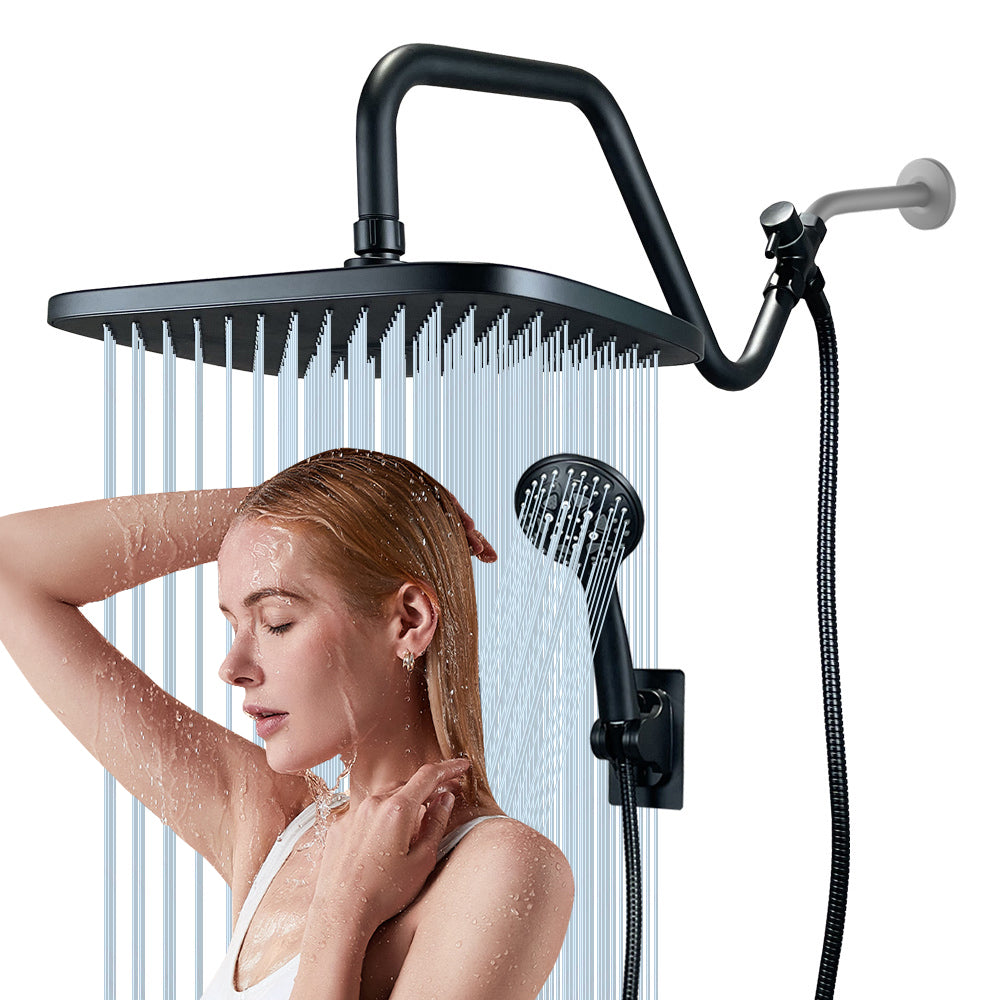 GOESMO shower set installed in a modern bathroom with elegant rain showerhead and handheld showerhead