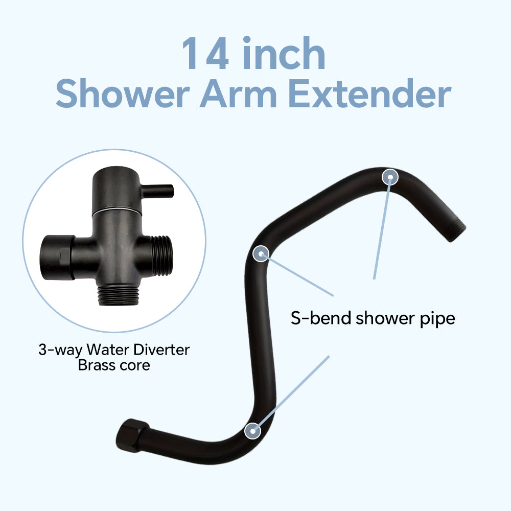 14-inch stainless steel S-bend arm for a wider reach and enhanced shower coverage