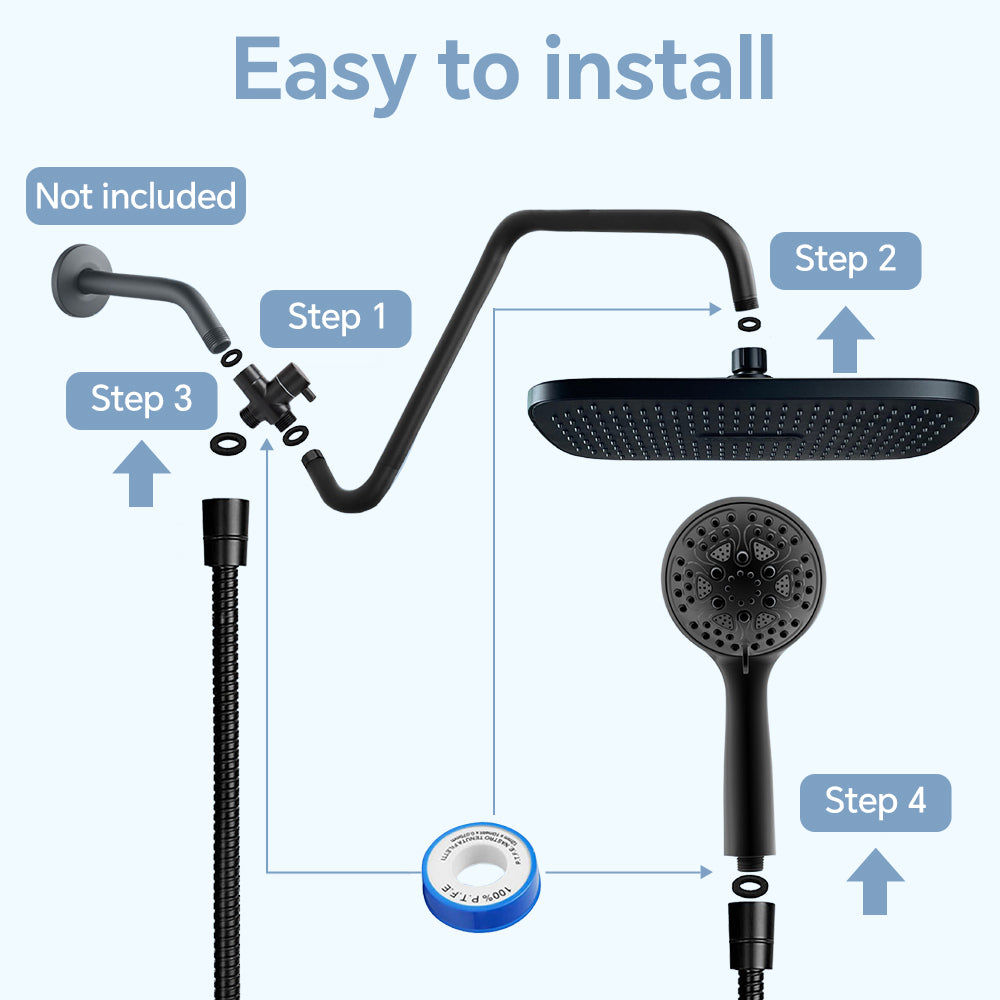 Quick and easy installation of shower set with all parts and instructions provided